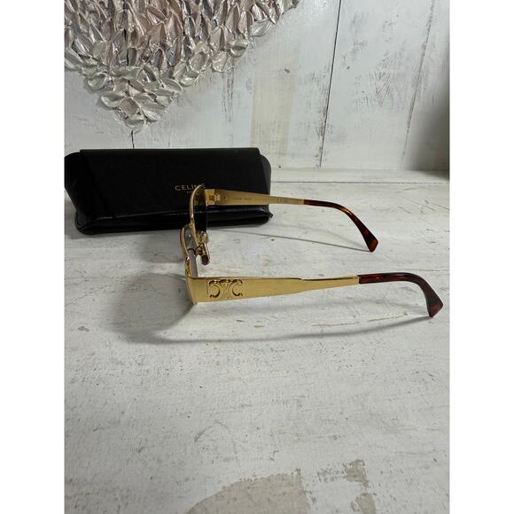Celine CL40293U Metaltriomphe Square-Frame Metal Sunglasses Gold/Black - Picture 5 of 6